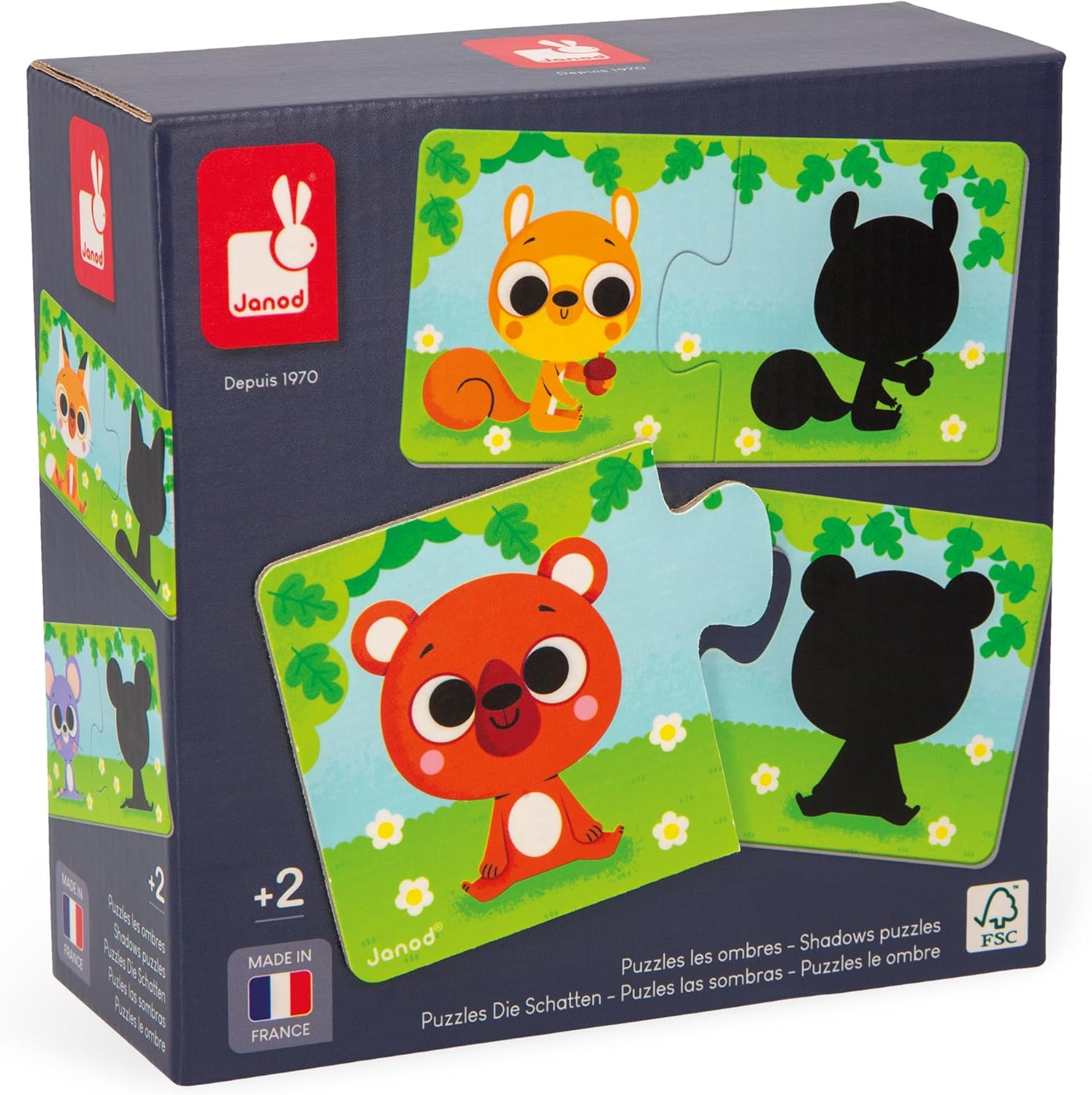Puzzle pentru bebeluși Janod din 12 x 2 piese - Animalele și umbrele lor