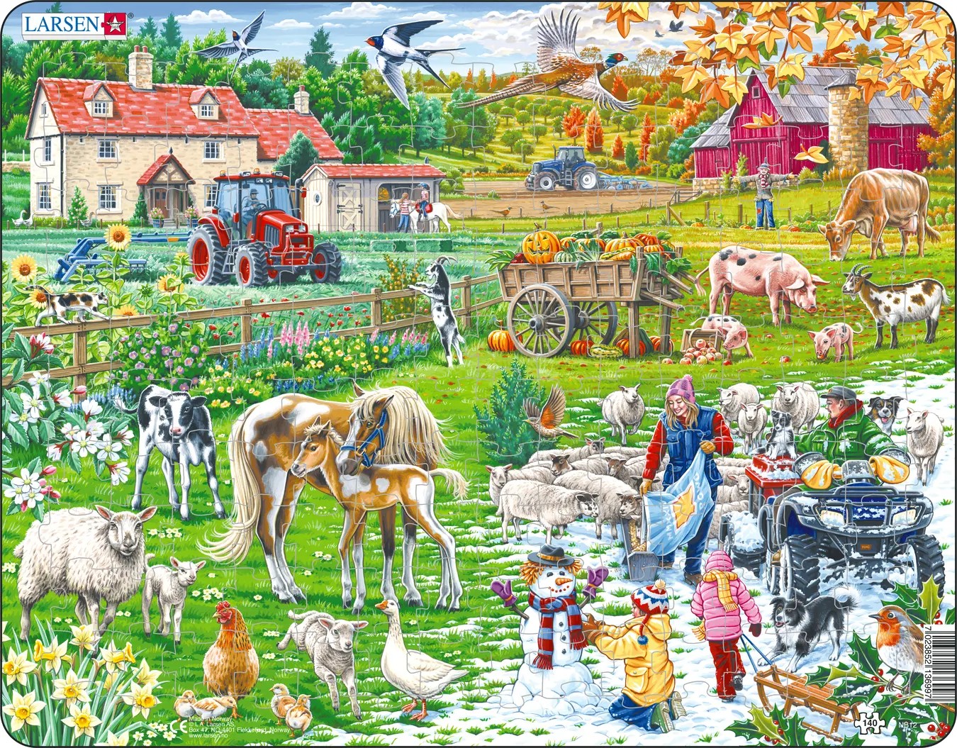 Puzzle pentru copii Larsen din 140 de piese - Sezoanele în fermă