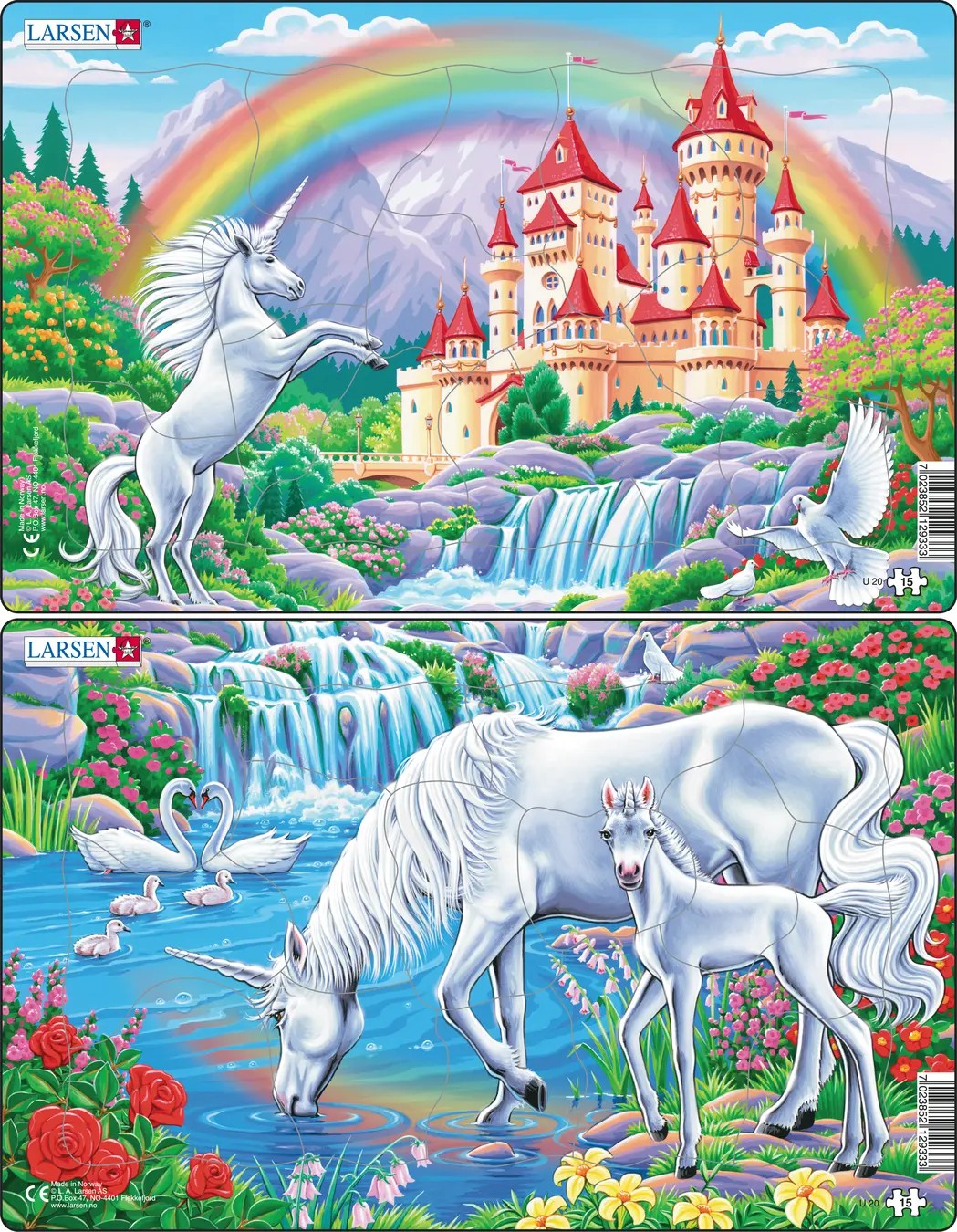 Puzzle pentru copii Larsen din 15 piese - Unicorni, asortiment