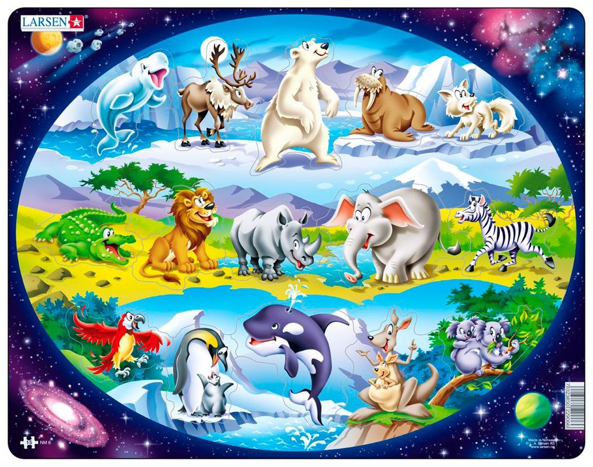 Puzzle pentru copii Larsen din 15 piese - Animale din întreaga lume