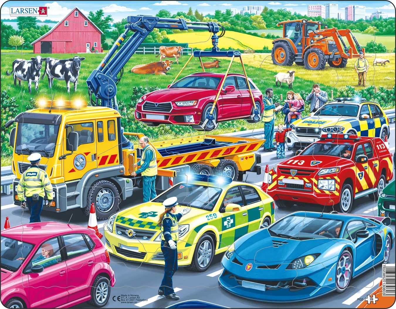 Puzzle pentru copii Larsen din 26 piese - Vehicule de salvare pe autostradă
