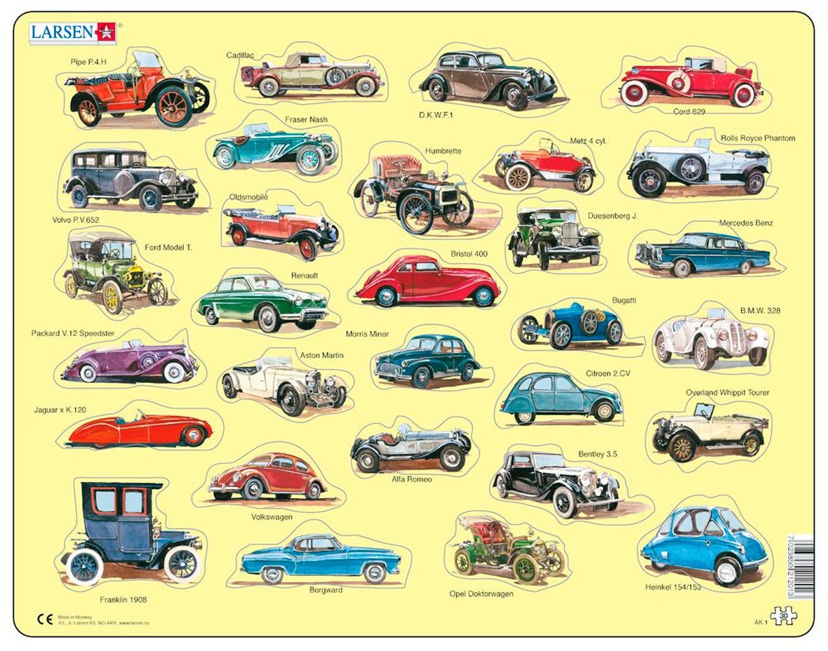 Puzzle pentru copii Larsen din 30 piese - Mașini retro