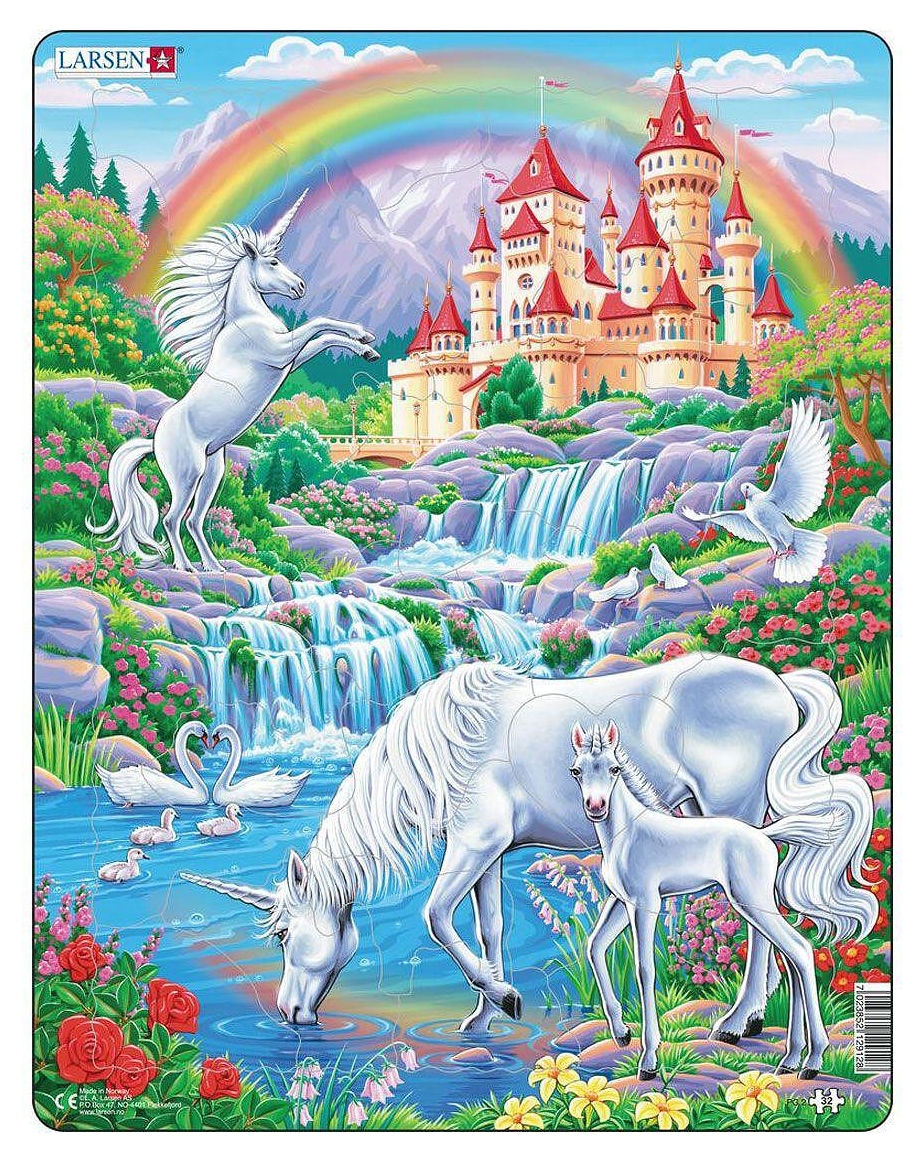 Puzzle pentru copii Larsen din 32 de piese - Unicorni sub curcubeu