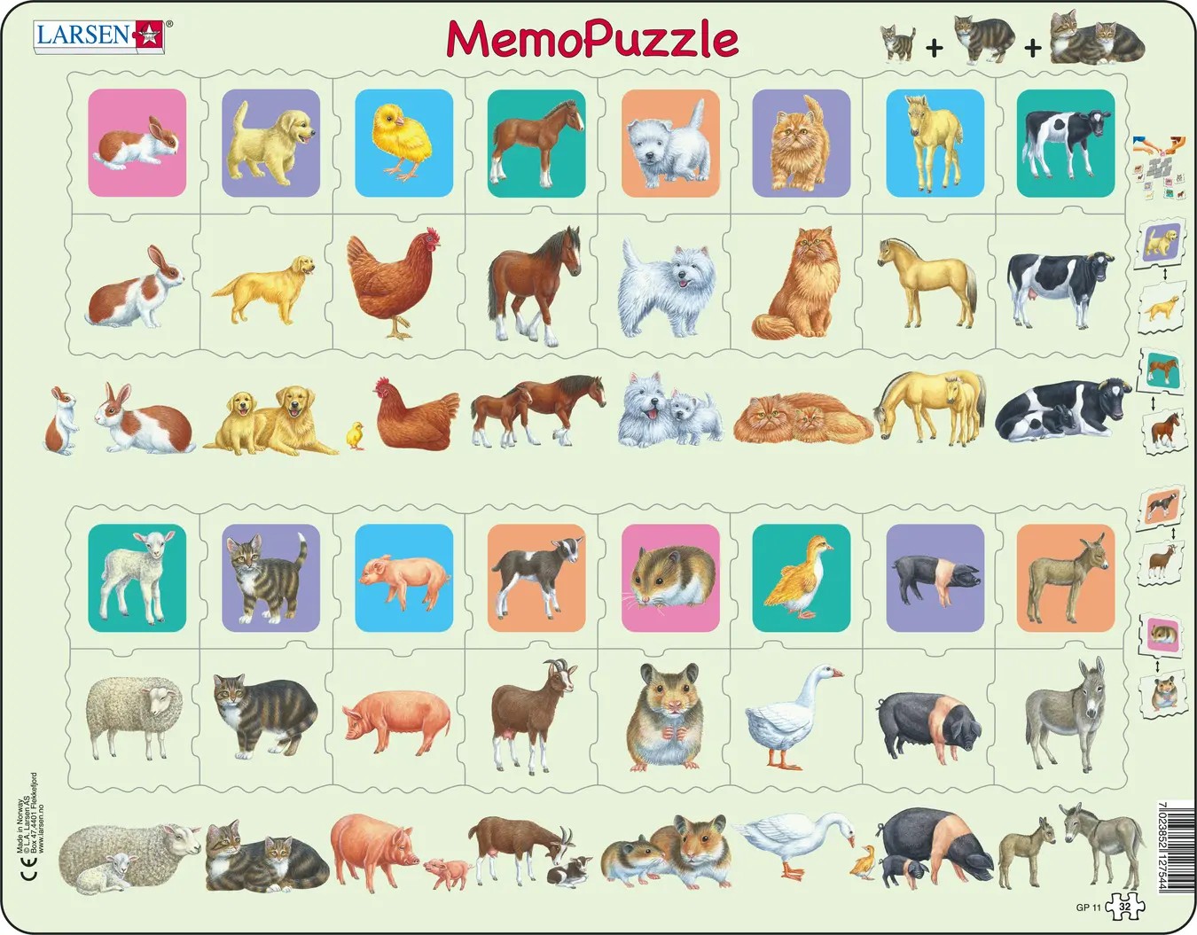 Puzzle pentru copii Larsen din 32 piese - Mame și pui de animale