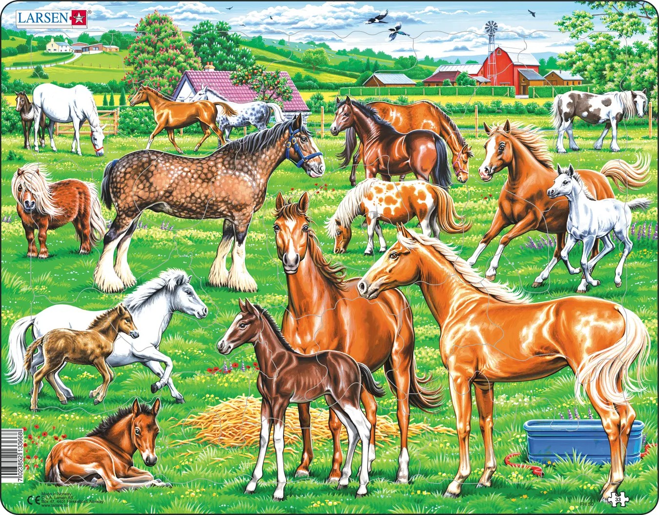 Puzzle pentru copii Larsen din 33 piese - Cai frumoși