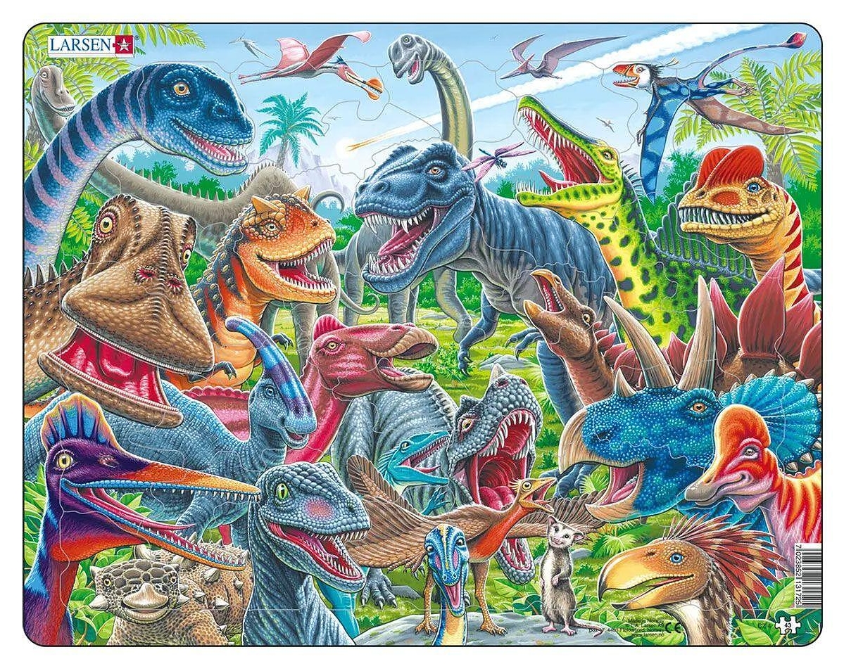 Puzzle pentru copii Larsen din 43 de piese - Selfie cu dinozauri