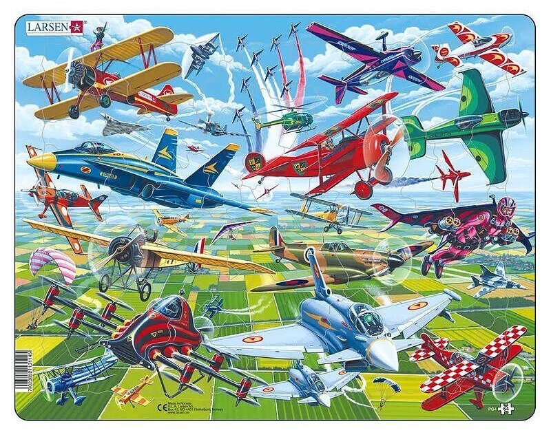 Puzzle pentru copii Larsen din 64 de piese - Piloți curajoși în avioane incredibile
