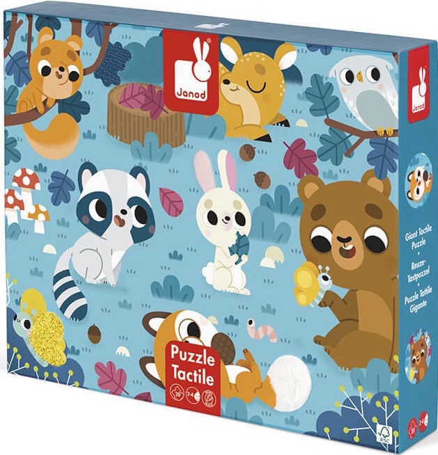 Puzzle tactil pentru copii Janod - Animale de padure, 20 piese