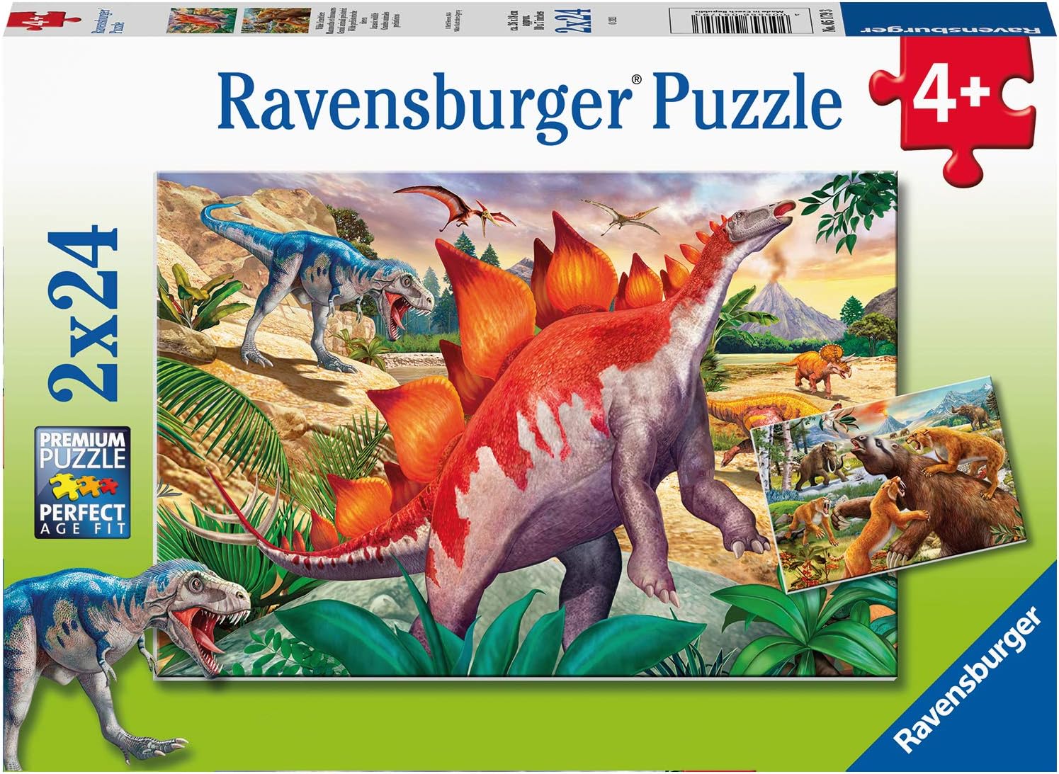 Puzzle pentru copii Ravensburger  din 2 x 24 piese -Fauna sălbatică jurasică