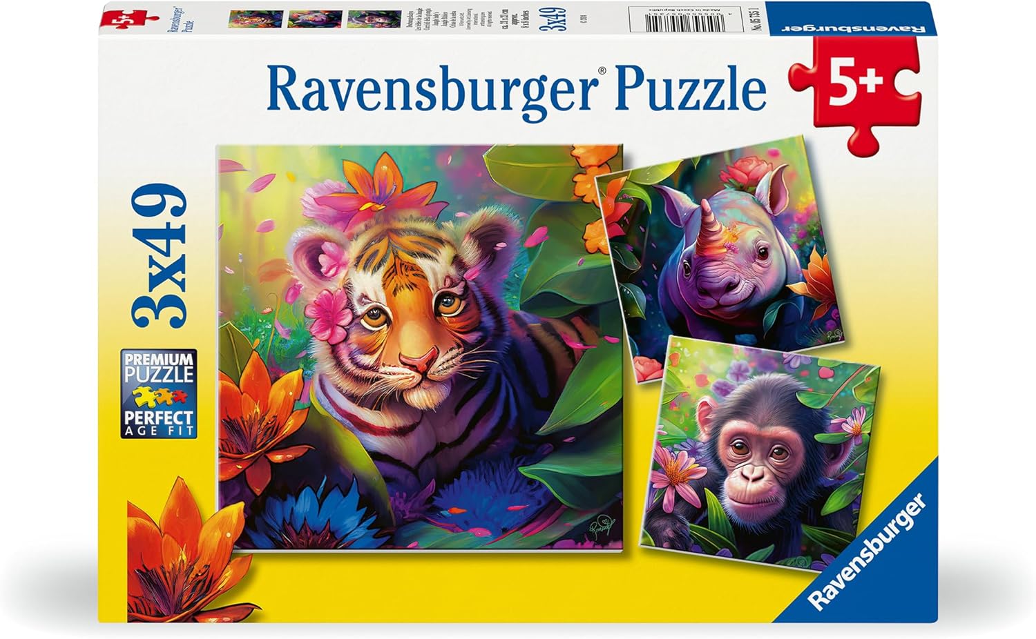Puzzle pentru copii  Ravensburger 3 x 49 piese - Bebeluși în junglă