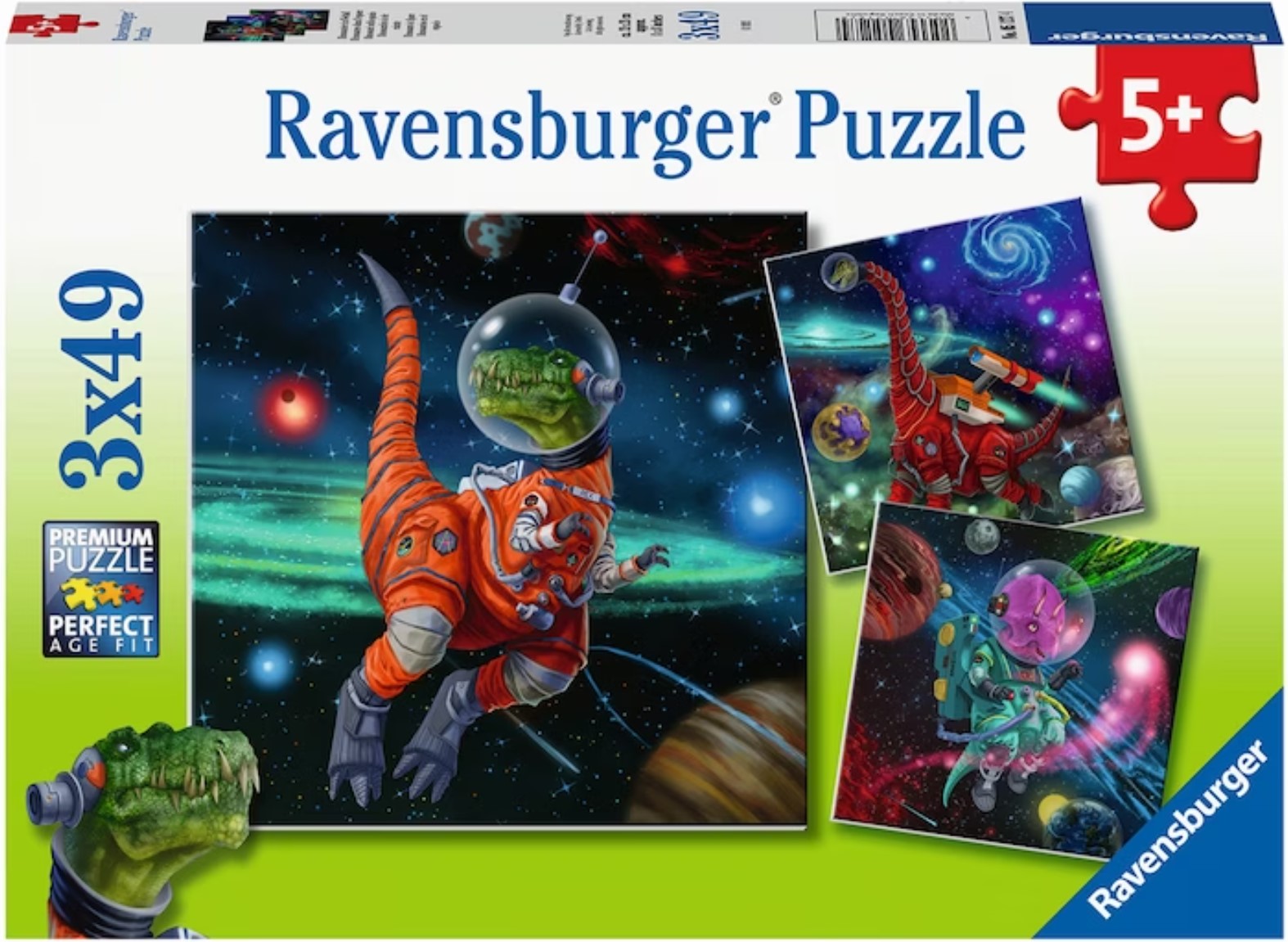 Puzzle pentru copii  Ravensburger 3 x 49 piese - Dinozaurii în spațiu