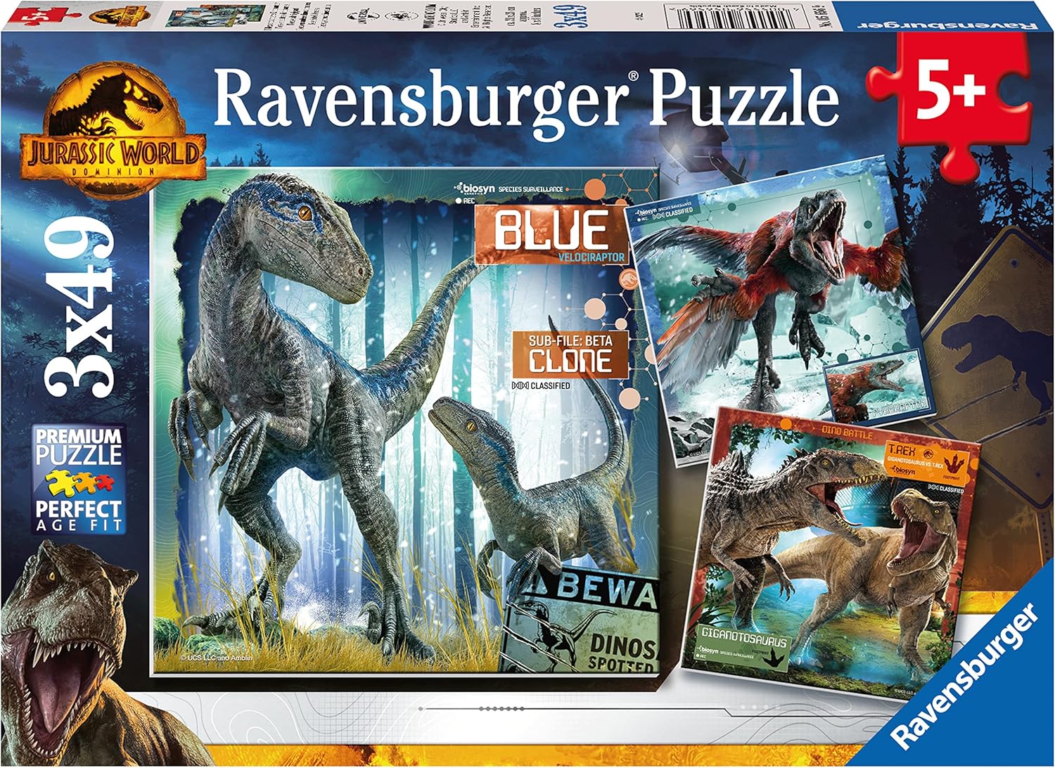 Puzzle pentru copii  Ravensburger 3 x 49 piese - Lordul Lumii Jurassic