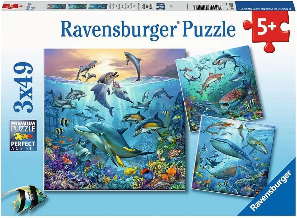 Puzzle pentru copii Ravensburger 3 x 49 piese - Viața în ocean