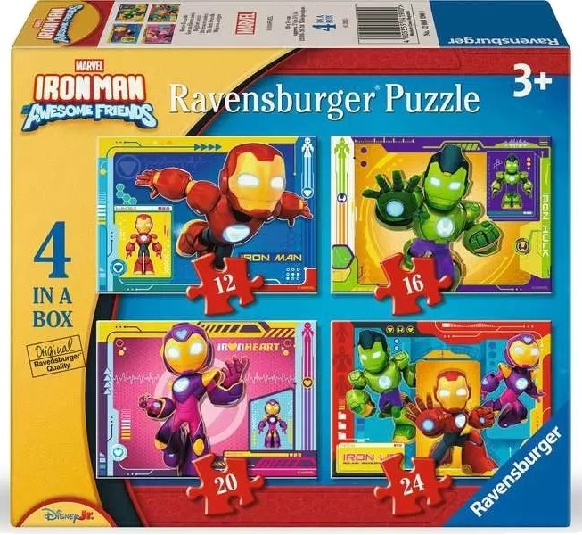 Puzzle pentru copii Ravensburger 4 în 1 - Omul de Fier și prietenii
