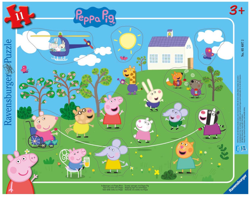 Puzzle pentru copii Ravensburger din 11 piese - Peppa Pig cu coarda de sarit