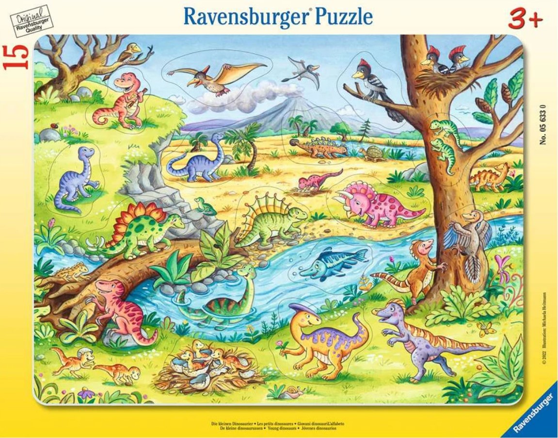 Puzzle pentru copii Ravensburger  din 15 piese - Mici dinozauri