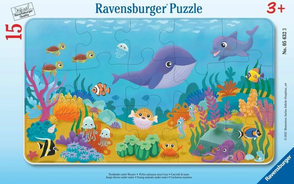 Puzzle pentru copii Ravensburger din 15 piese - Animale marine mici
