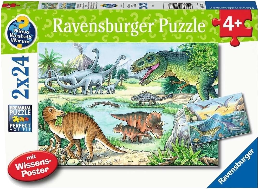 Puzzle pentru copii  Ravensburger din 2 x 24 bucăți  - Dinozauri