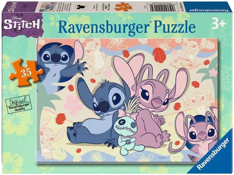 Puzzle pentru copii Ravensburger din  35 piese - Stitch, Angel și Scrump