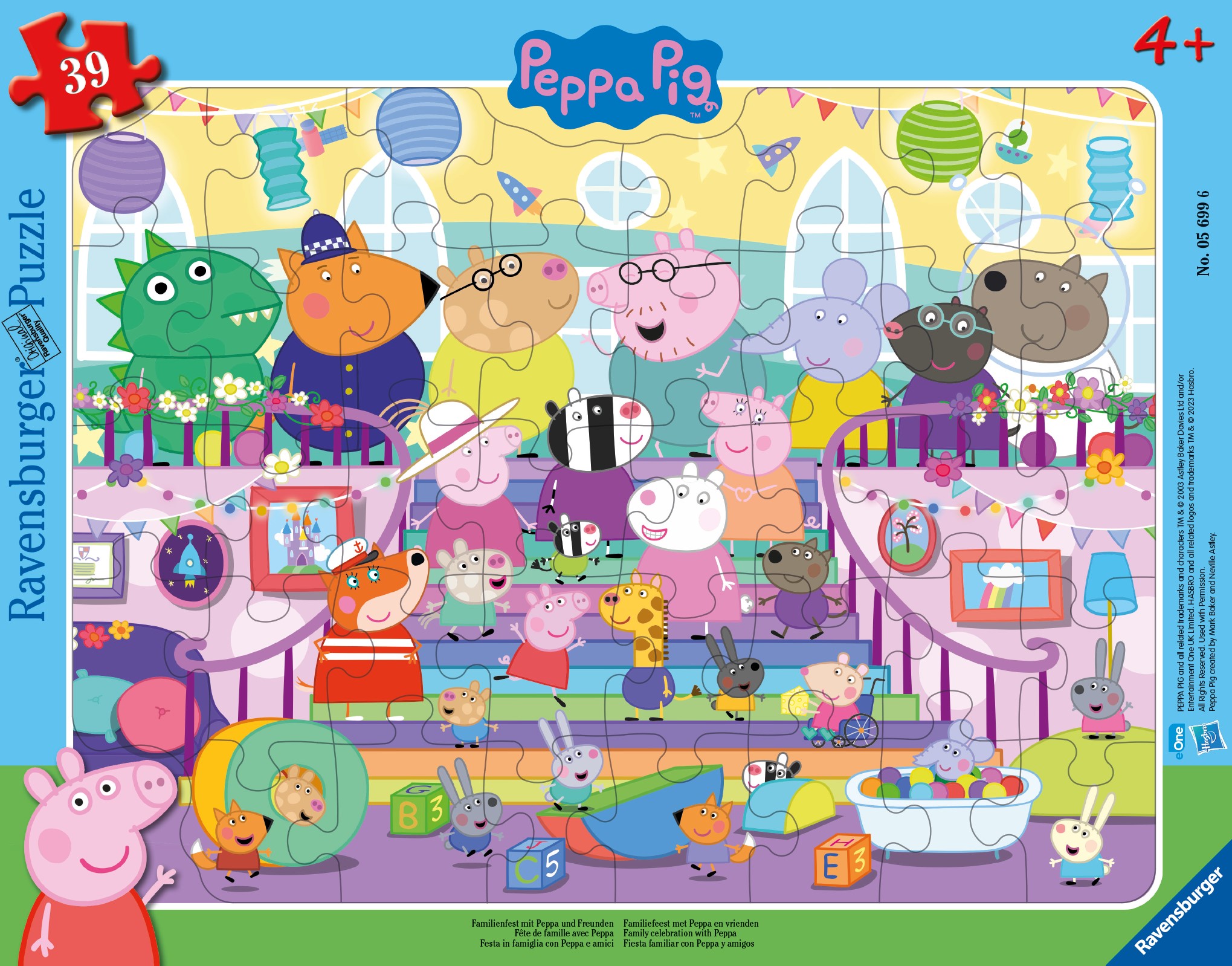 Puzzle pentru copii  Ravensburger din 39 de părți - Petrecere în familie cu Peppa și prietenii