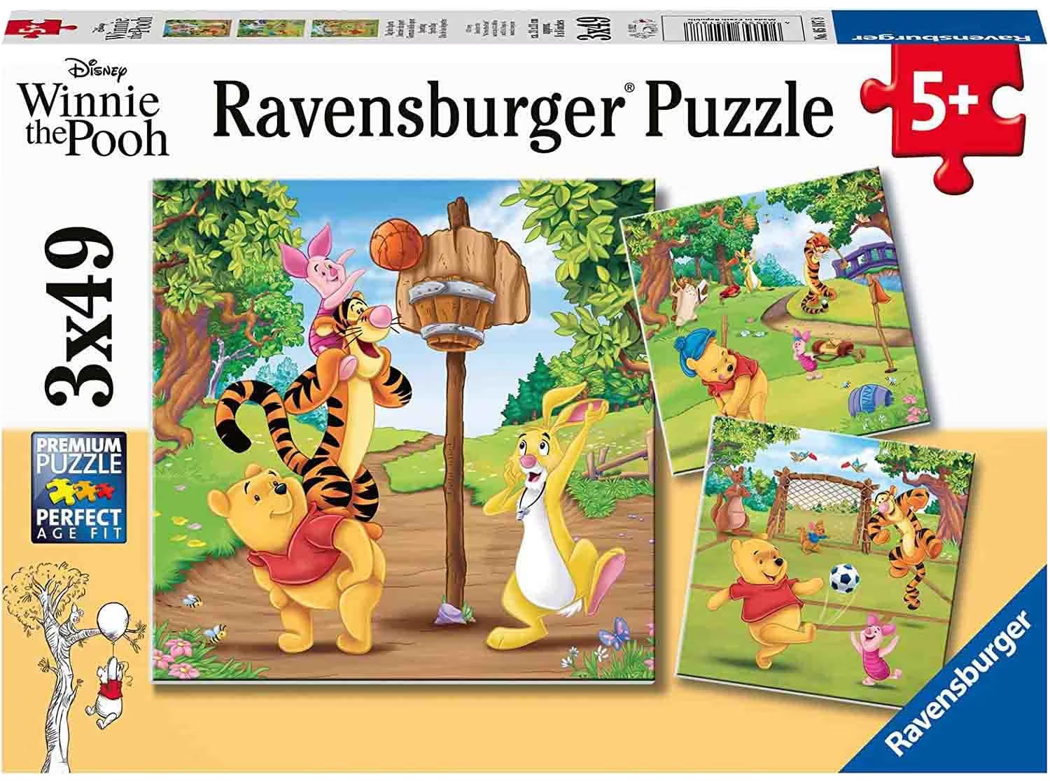Puzzle pentru copii Ravensburger din 3 x 49 piese - Winnie the Pooh: Ziua Sportului