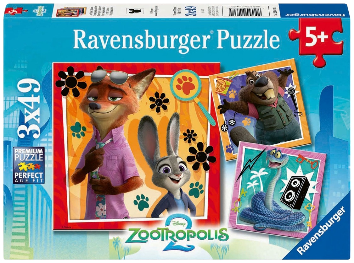 Puzzle pentru copii Ravensburger din 3 x 49 piese - Zootopia într-o nouă misiune