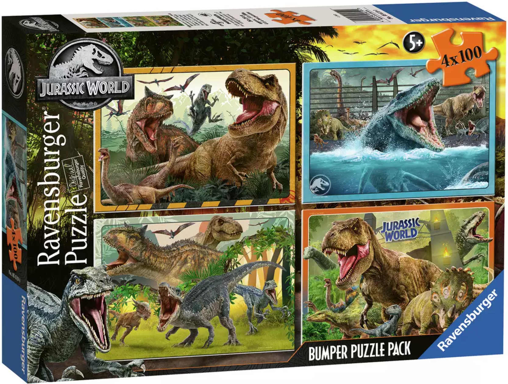 Puzzle pentru copii  Ravensburger din  4 x 100 piese - lumea jurasică