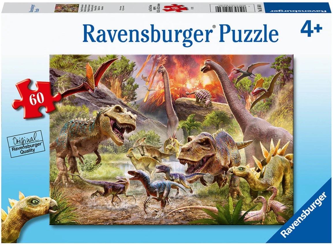 Puzzle pentru copii Ravensburger  din 60 piese - Bătălia dinozaurilor