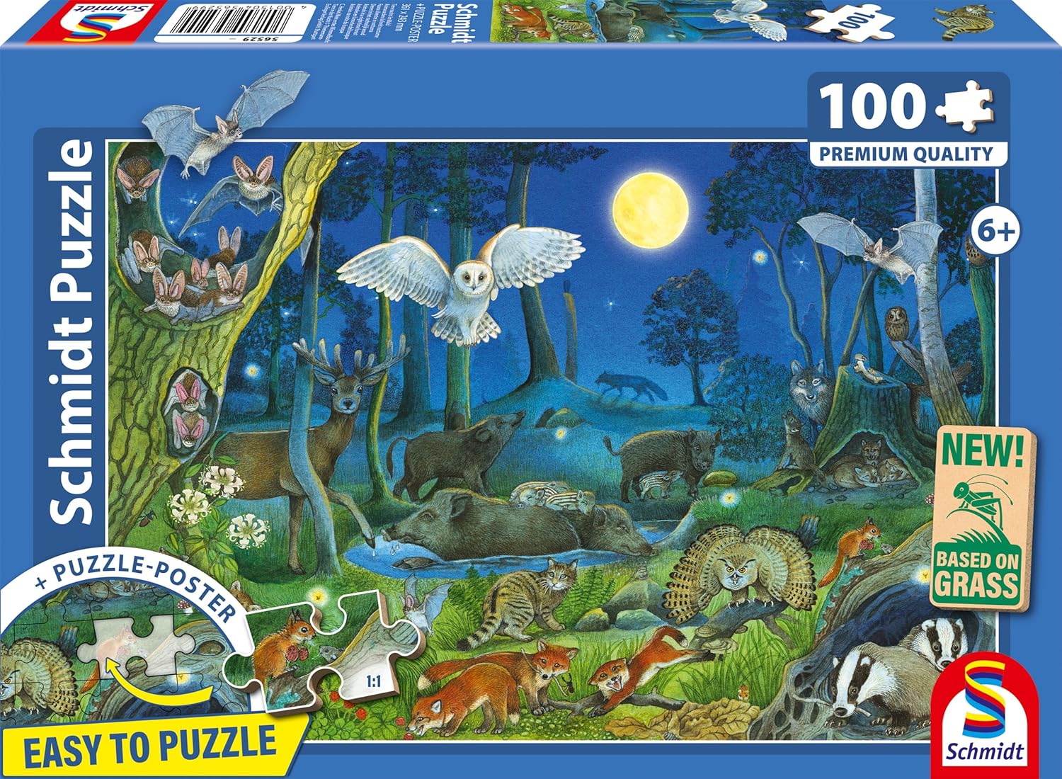 Puzzle pentru copii Schmidt din 100 piese - Animale în pădurea de noapte