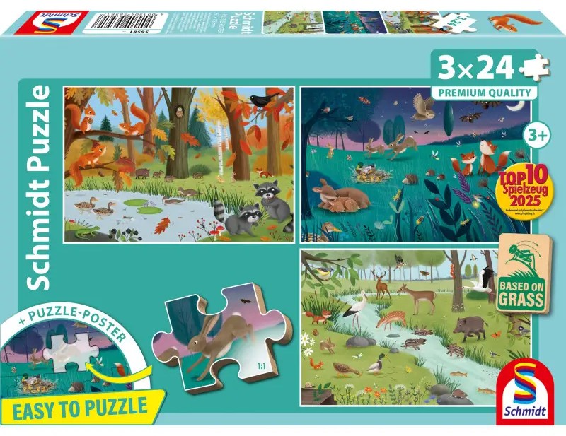 Puzzle pentru copii Schmidt din 3 x 24 piese - Animale de pădure și de câmp