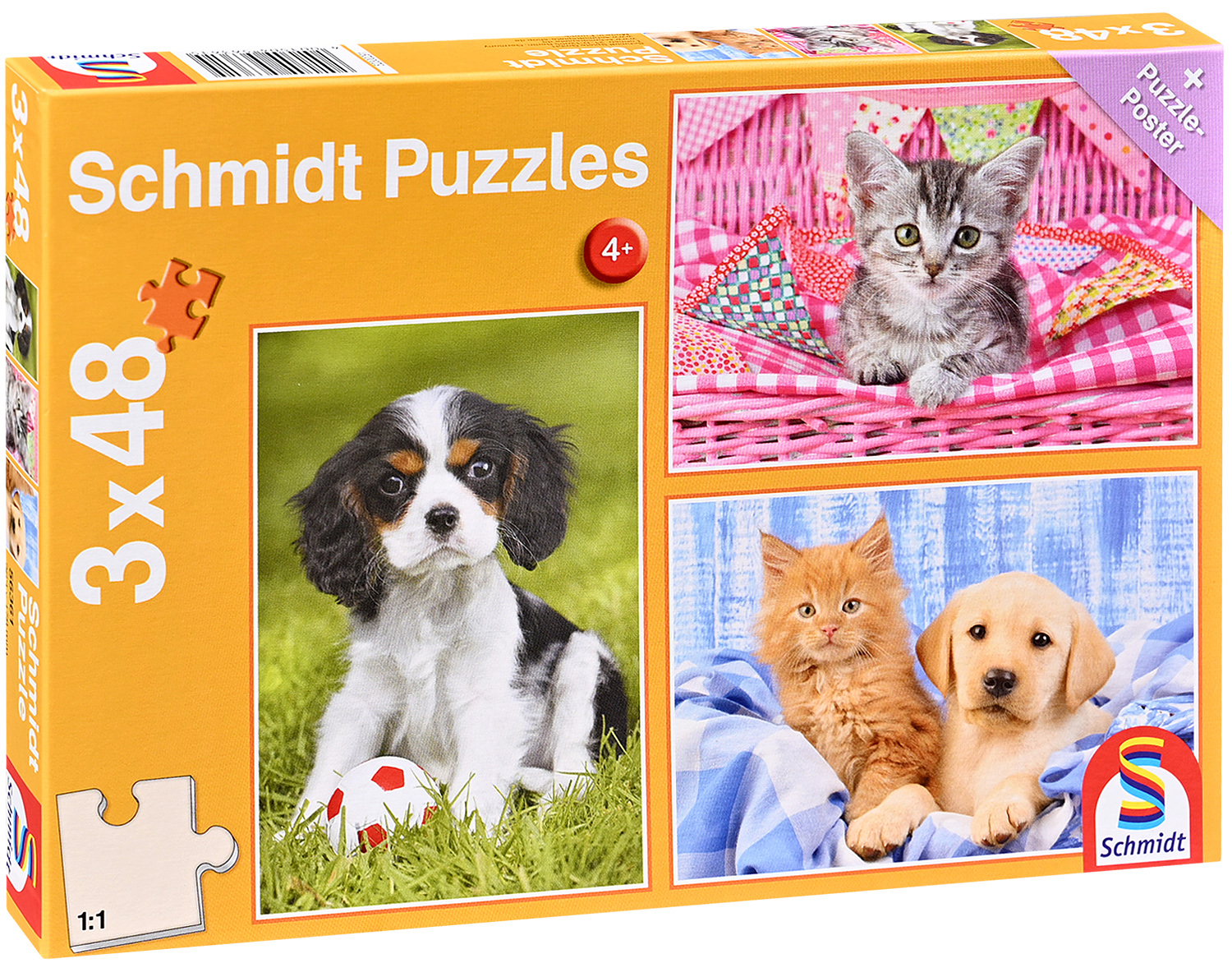 Puzzle pentru copii Schmidt din 3 x 48 de piese - Cele mai simpatice animale ale mele