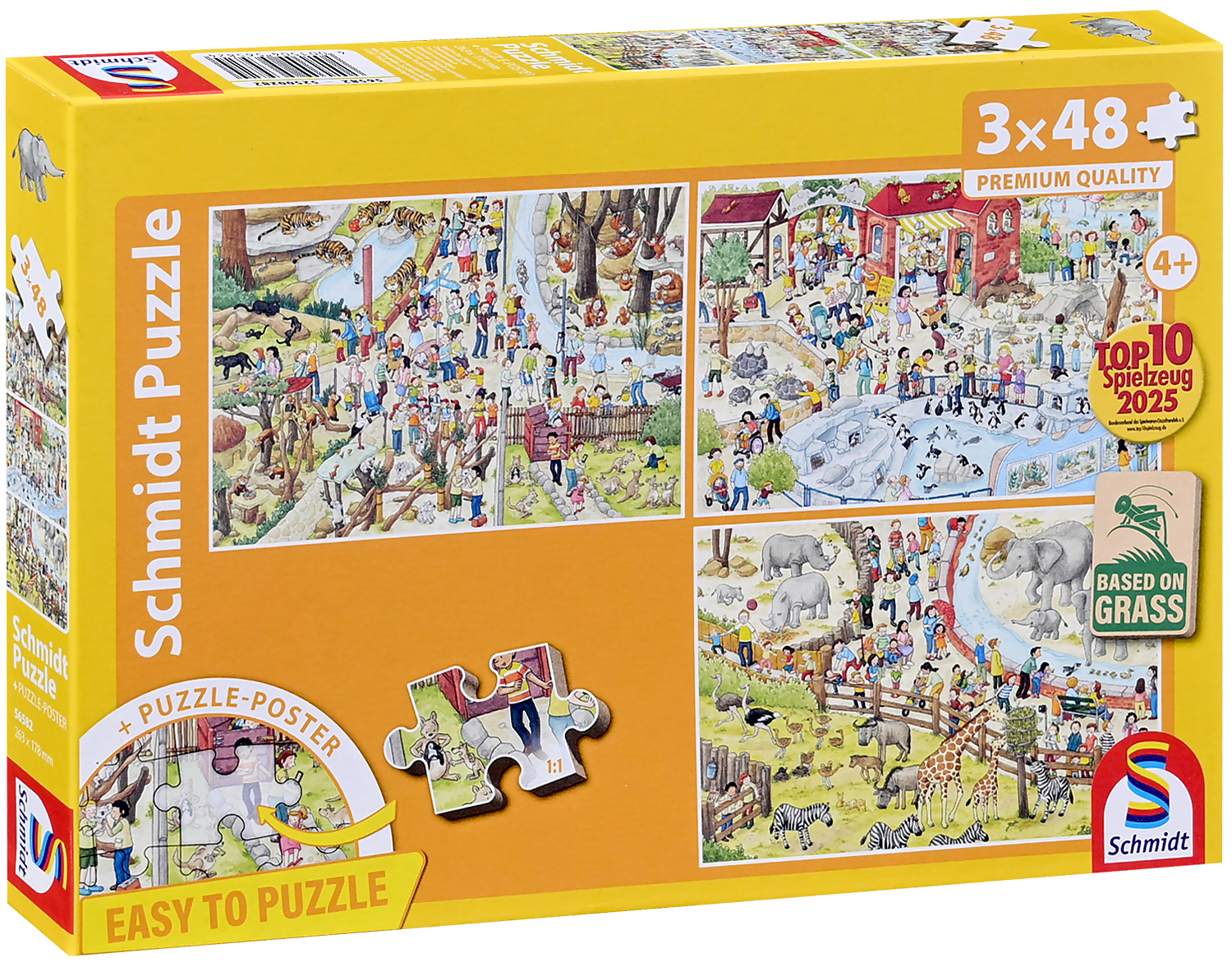 Puzzle pentru copii Schmidt din 3 x 48 piese - Distracție la grădina zoologică