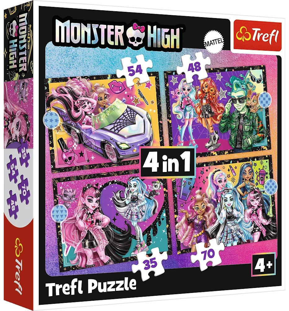 Puzzle pentru copii Trefl 4 în 1 - O zi electrizantă la Monster High