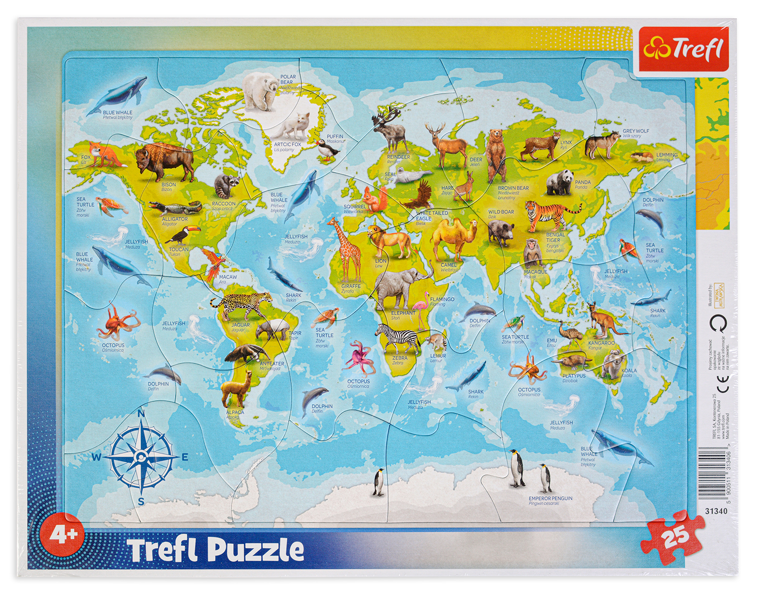 Puzzle 25. Plansa harta lumii cu animale - imagine 2