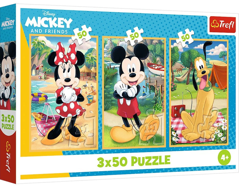 Puzzle pentru copii Trefl din 3 x 50 piese - Vacanță lui Mickey Mouse