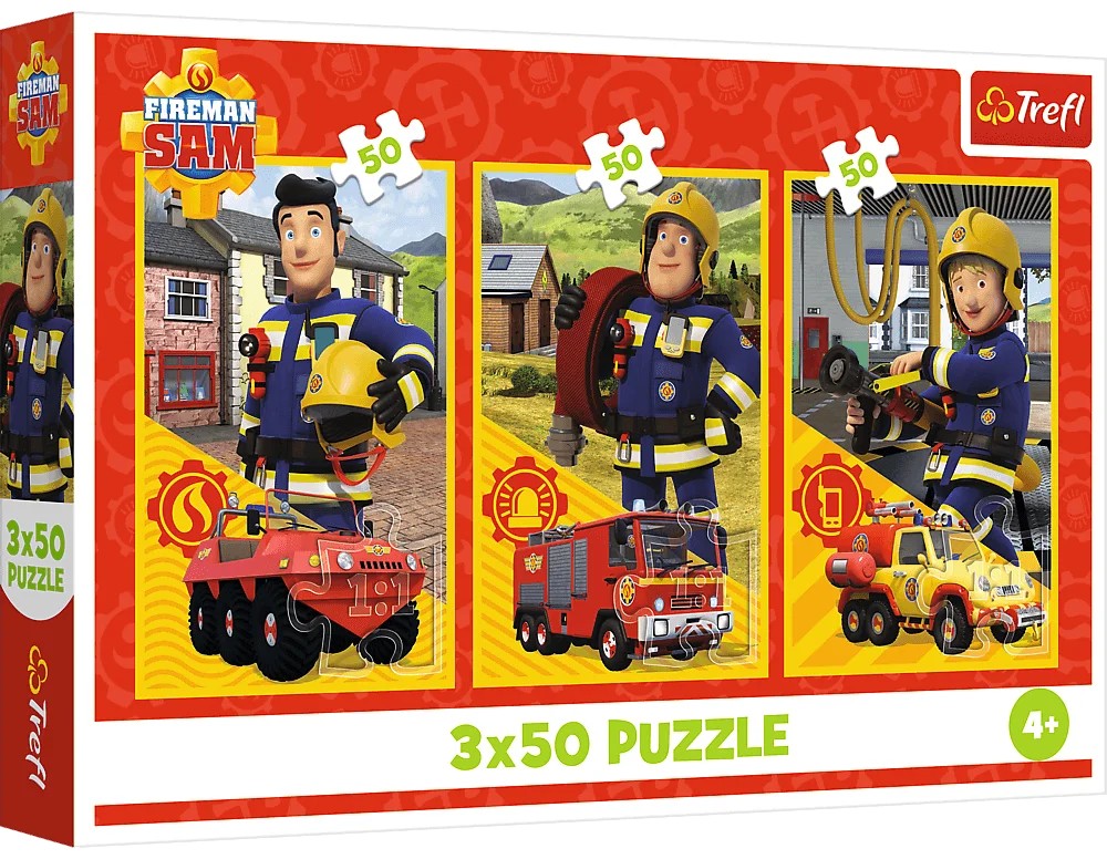 Puzzle pentru copii Trefl din 3 x 50 piese - Pompierul Sam