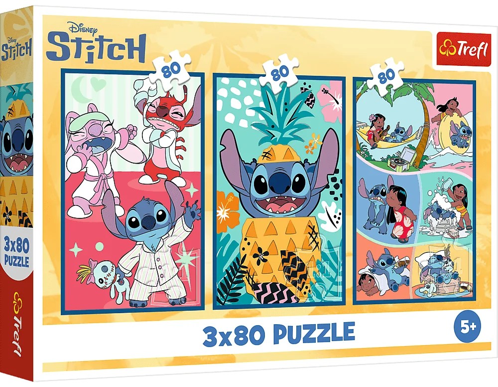 Puzzle pentru copii Trefl din 3 x 80 piese - Lumea lui Stitch