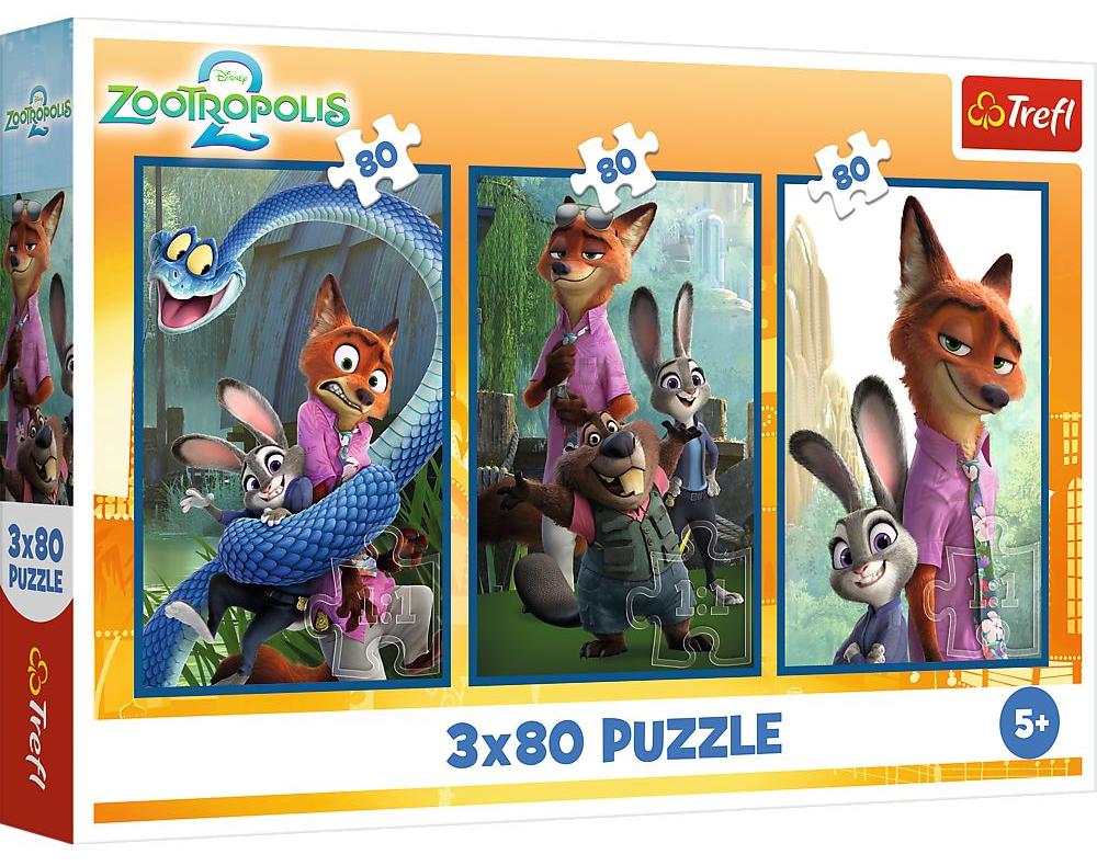 Puzzle pentru copii Trefl din 3 x 80 piese - Zootopia 2: Investigații despre animale