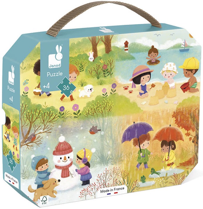 Puzzle pentru copii in valiza Janod - Anotimpuri, 36 piese