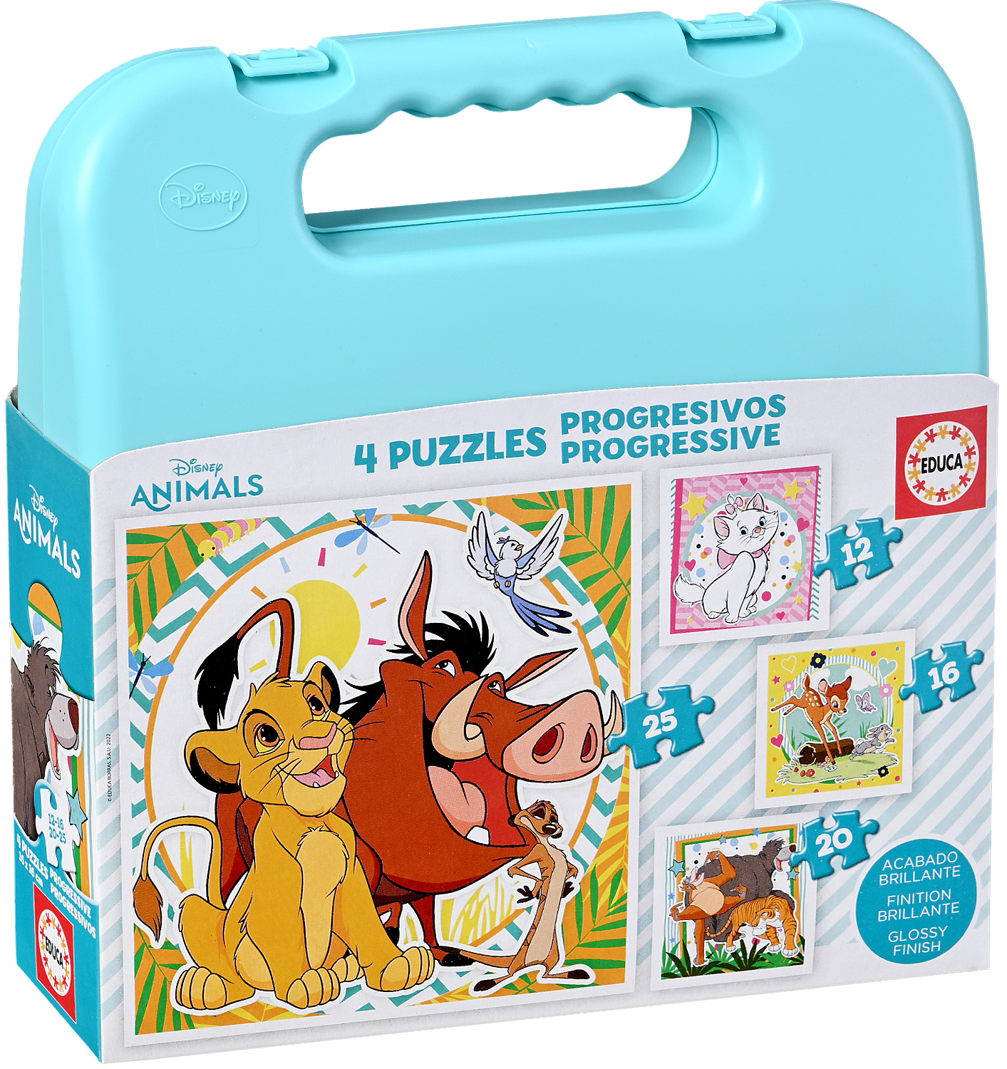 Puzzle in valiza pentru copii Educa 4 în 1 - Animale Disney