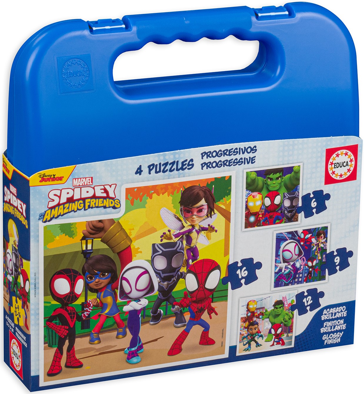 Puzzle in valiza pentru copii Educa 4 în 1 - Spider-Man și prietenii săi uimitori