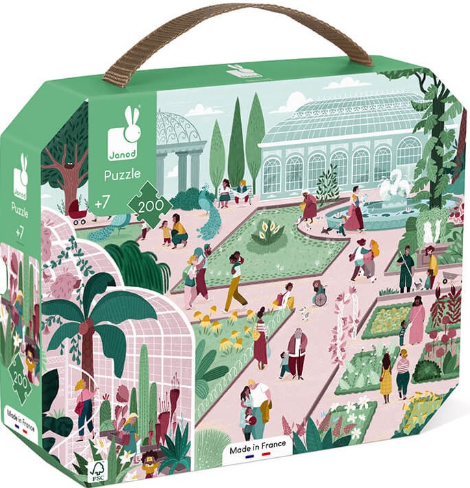 Puzzle in valiza pentru copii Janod - Gradina botanica, 200 piese