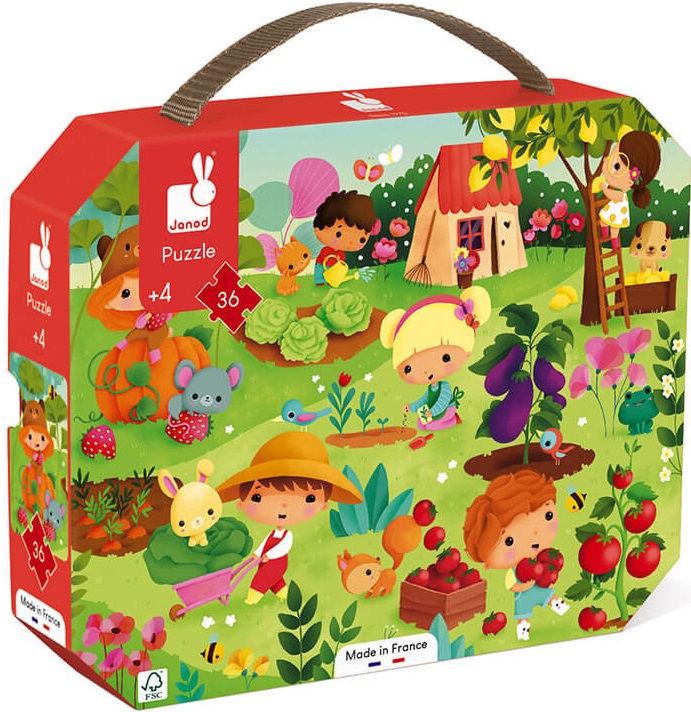 Puzzle in valiza pentru copii Janod - Gradina, 36 piese