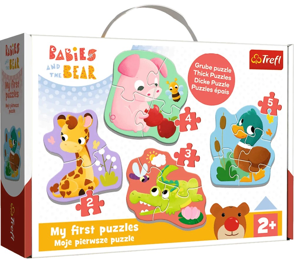 Puzzle pentru copii în valiză Trefl 4 în 1 - Puii de animale