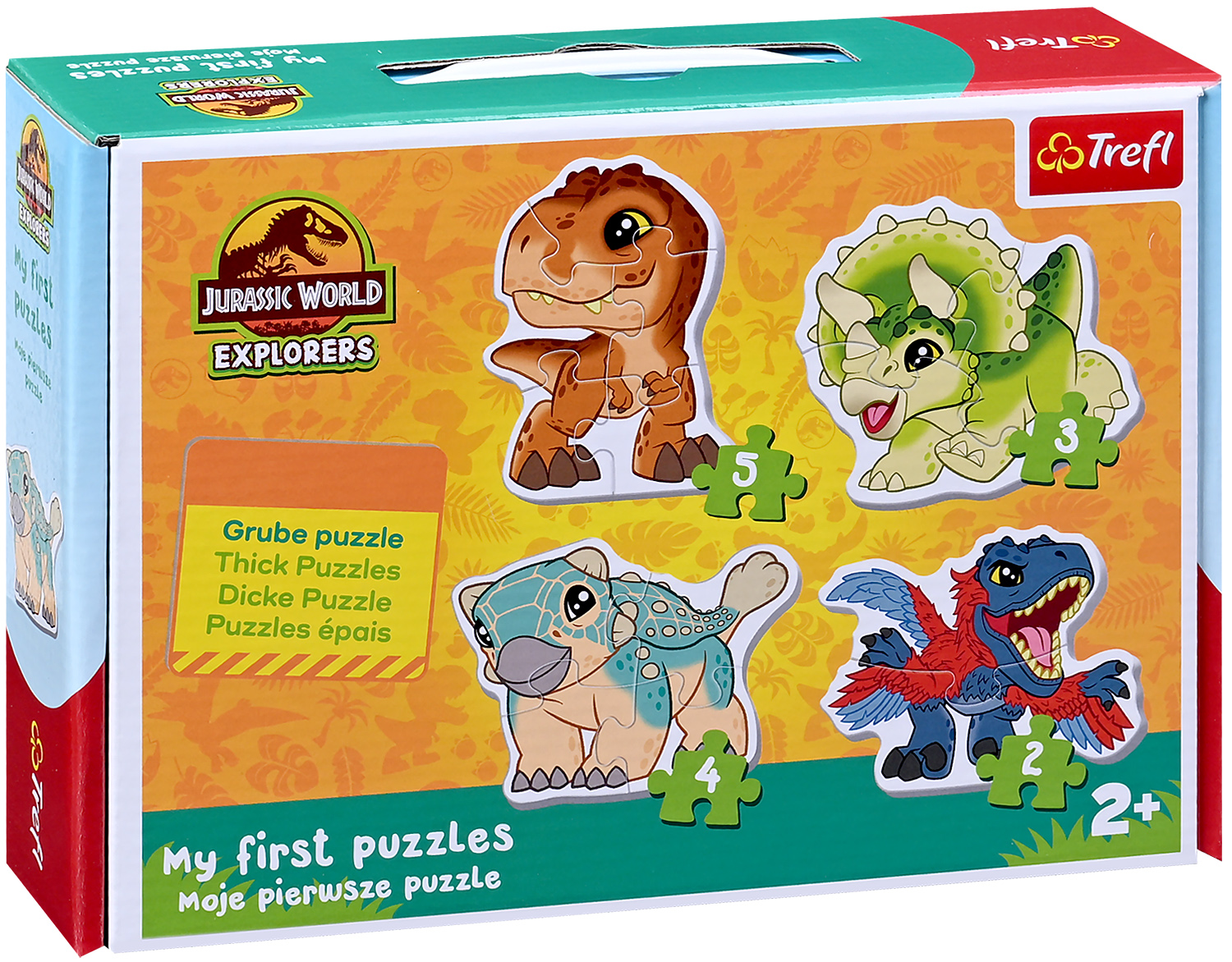Puzzle pentru copii în valiză Trefl 4 în 1 - Dinozauri drăguți