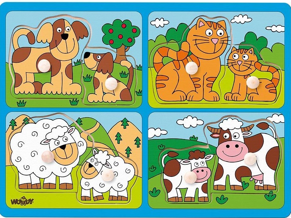 Puzzle pentru copii Woody cu manere - Animalele de companie