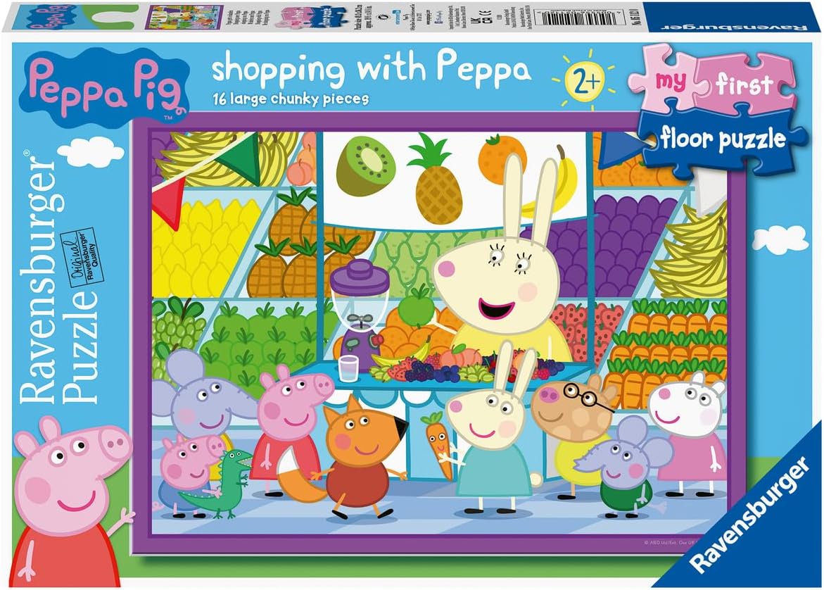 Puzzle de podea pentru copii Ravensburger din  16 piese - La piață cu Peppa Pig