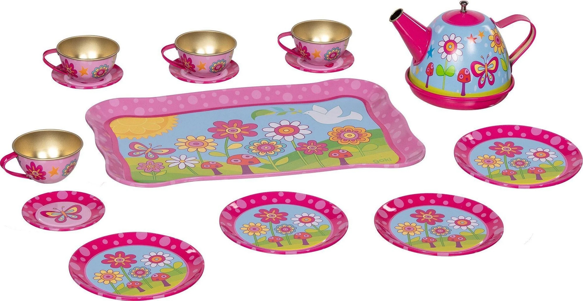 Set de ceai pentru copii Goki - Funky Flowers, 14 piese
