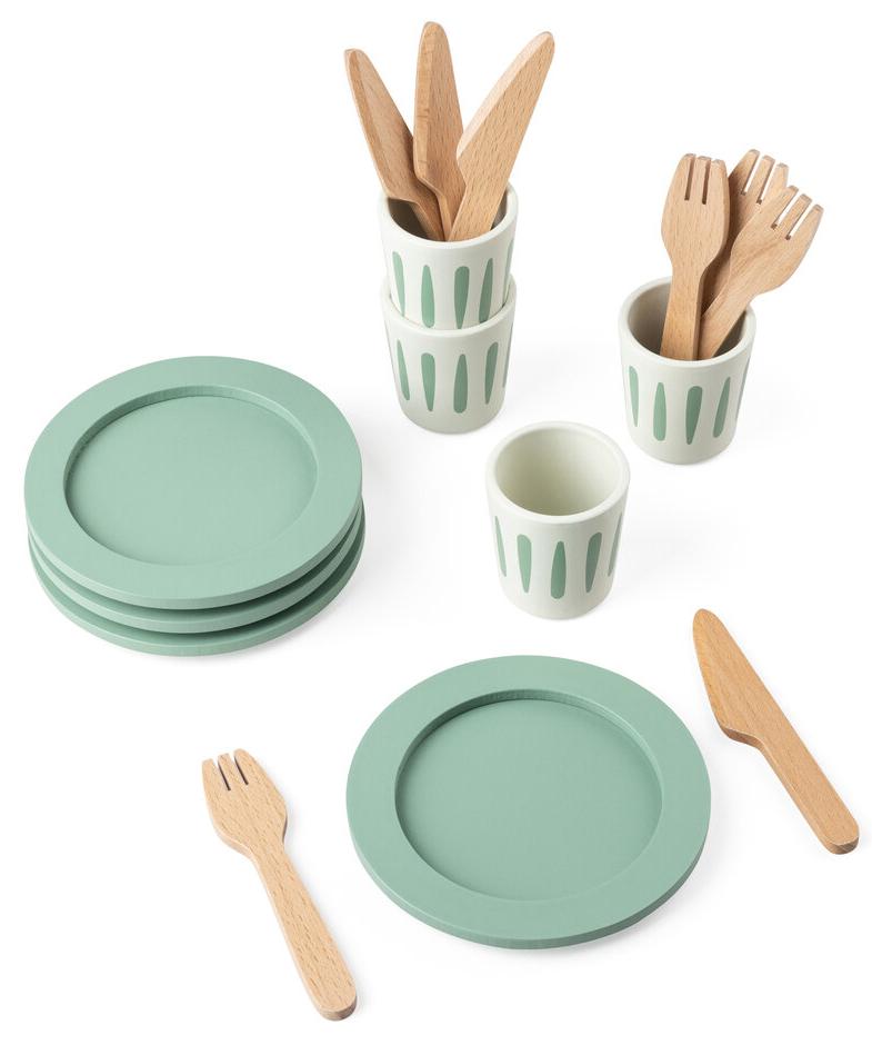 Set de veselă pentru copii Sebra - Din lemn, 16 piese