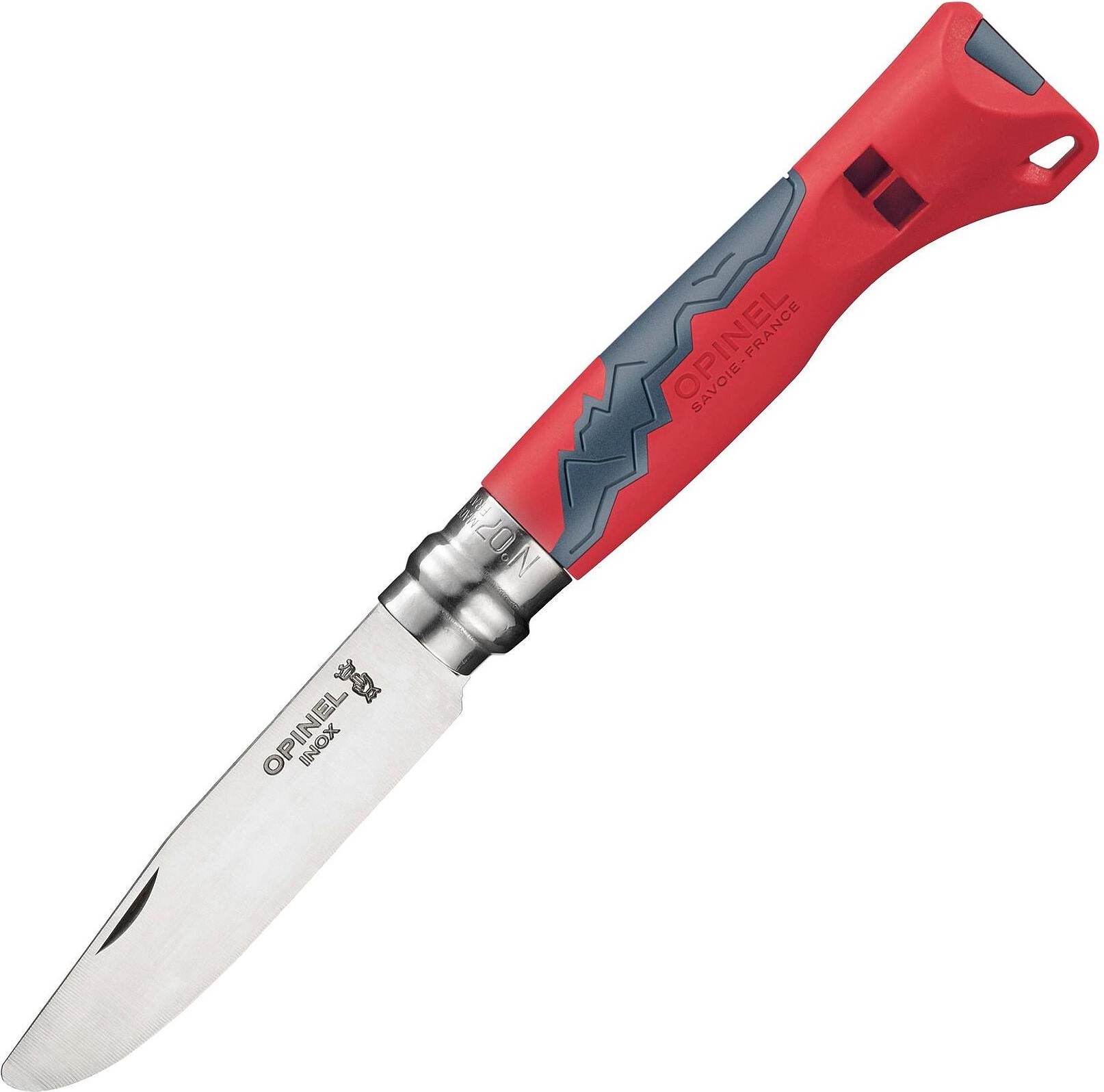 Cuțit pliabil pentru copii Opinel Outdoor - Junior №7, Fluier SOS, roșu